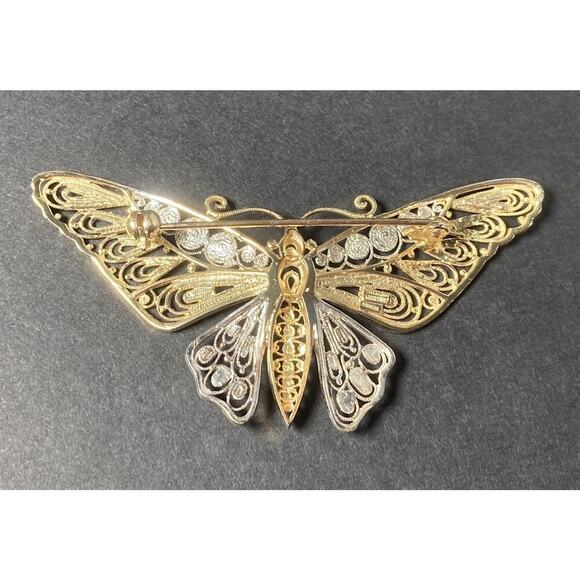 Vintage VanLou Sterling Silver Gold Plated Filigree Butterfly Pin Brooch - Picture 6 of 9